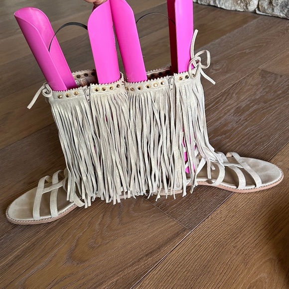 Stuart Weitzman Fringe Benefit Gladiator Sandal in Cipra - Picture 8 of 15